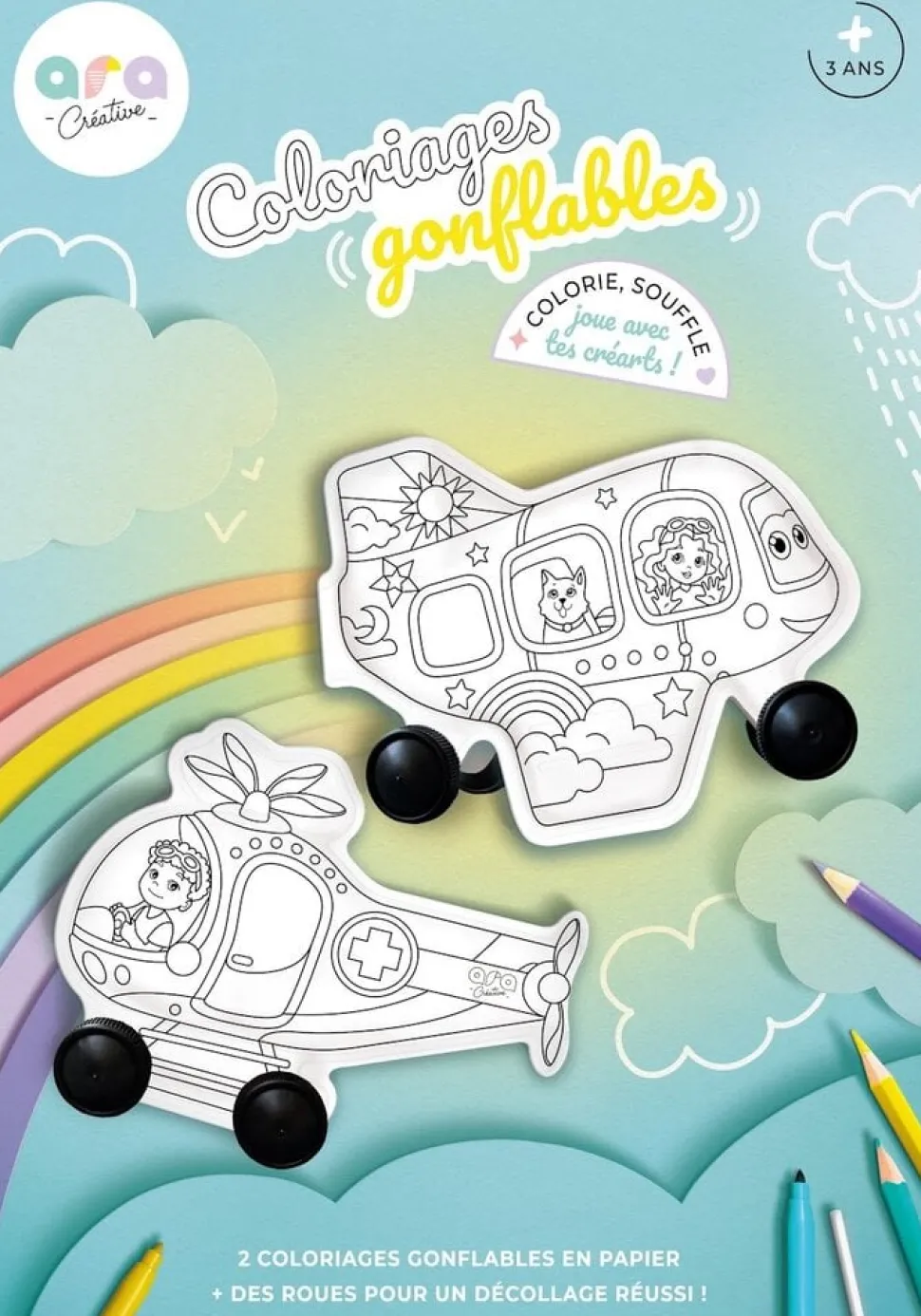 Ara Creative | Opblaasbare kleurplaten Helicopter & Vliegtuig met wielen