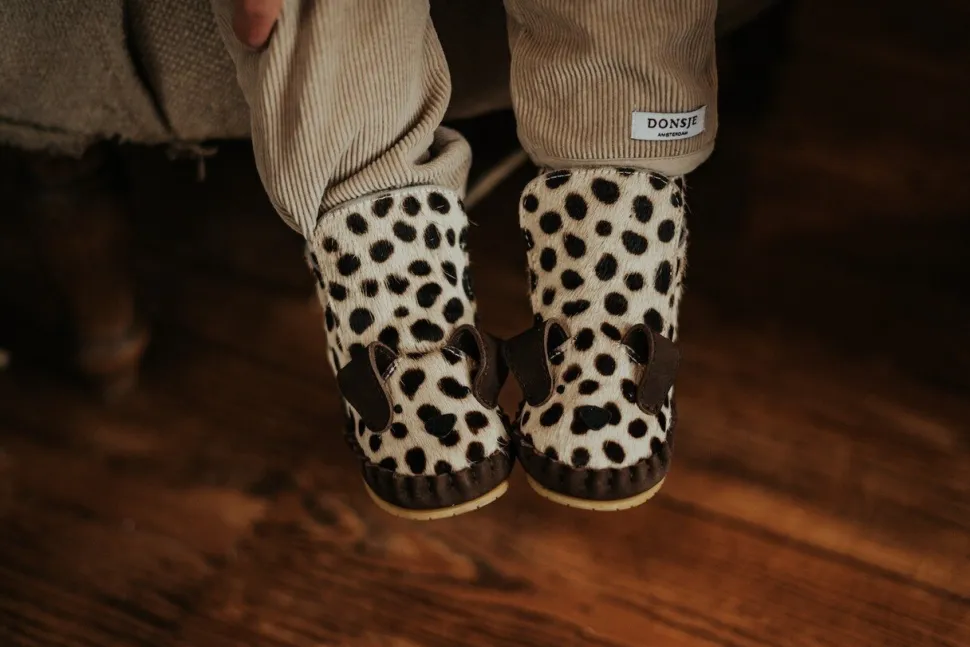 Donsje Amsterdam | Kapi Exclusive Booties | Dalmatian | Black Spotted Cow Hair