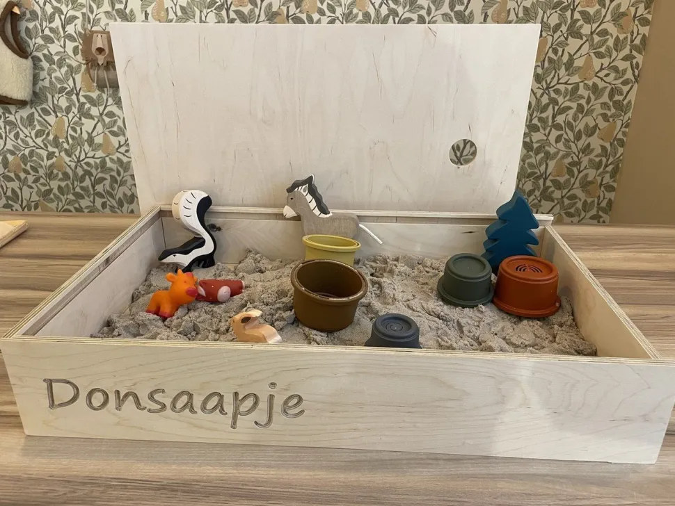 Gepersonaliseerde houten speelbak met deksel - 550x350x100mm