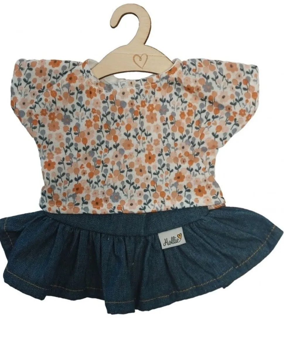 Hollie: Poppenrok- en shirt jeans happy flower blue