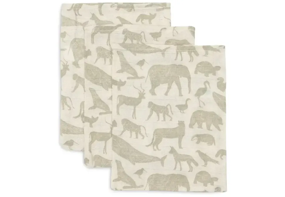 Jollein | Hydrofiel Washandje | Animals | Olive Green | 3 Stuks