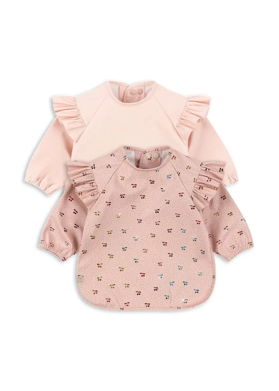 Konges Sløjd | 2 Pack Dinner Bib With Sleeves And Frill | Fairy Cherry/Cameo Rose 6-12 mnd