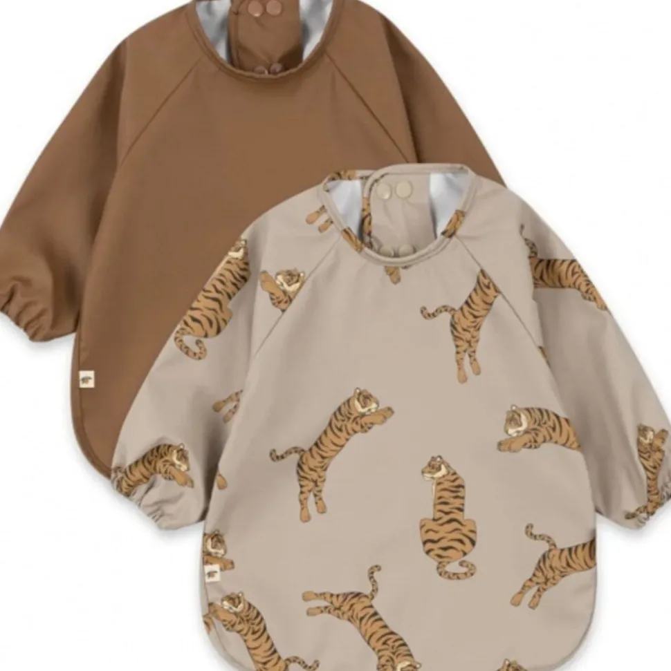 Konges Sløjd | 2 Pack Dinner Bib With Sleeves | Tiger/Toasted Coconut 6-12 mnd