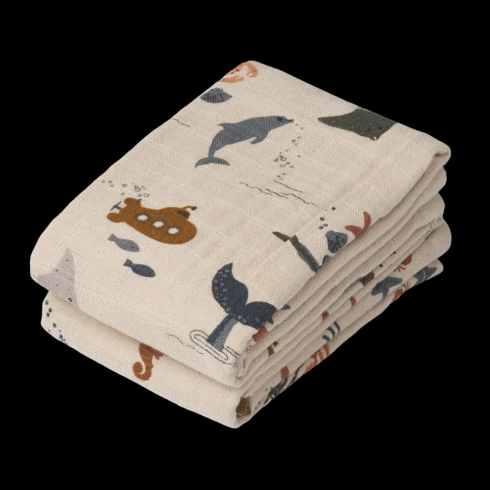 Liewood | Lewis Muslin Cloth 2-Pack | Sea creature / Sandy