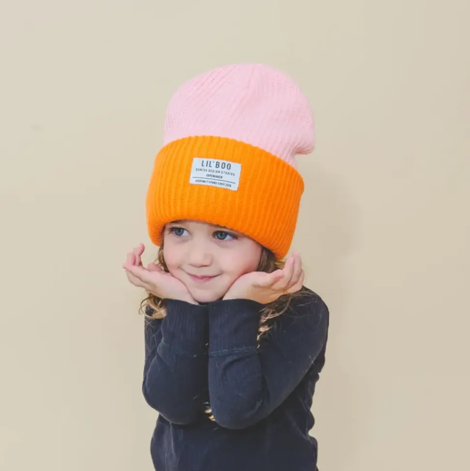 Lil'Boo | Block Hygge Beanie | Pink/Orange