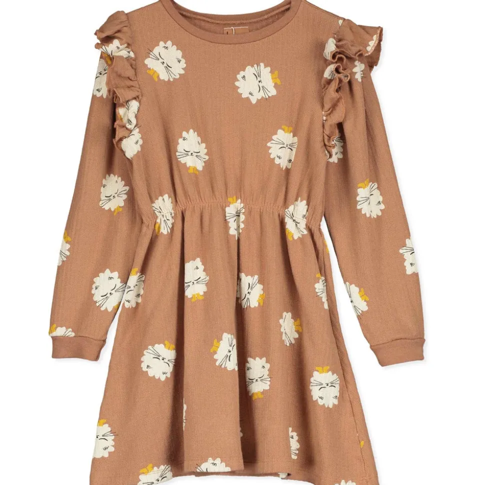 Lötiekids | Ruffle Sleeve Dress | Kittens In Boots | Brown