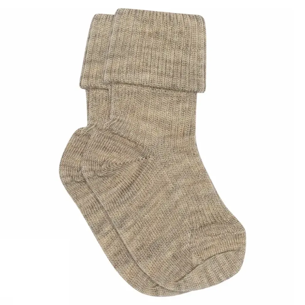 MP Denmark | Wool Rib Baby Socks | Light Brown Melange