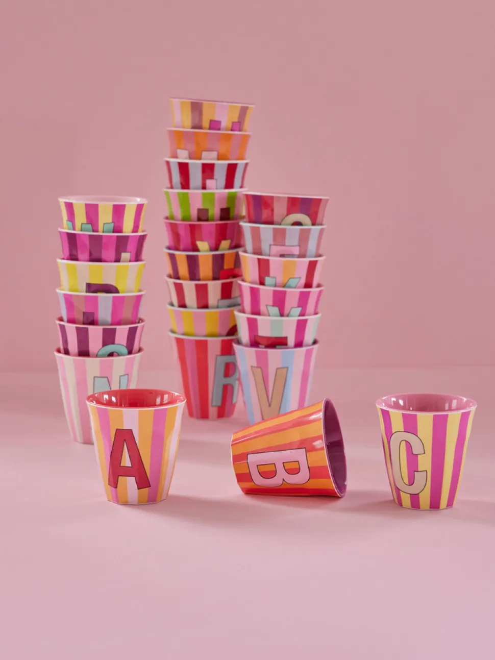 Rice | Melamine Full Alphabet Pink stripes | Medium 250ml