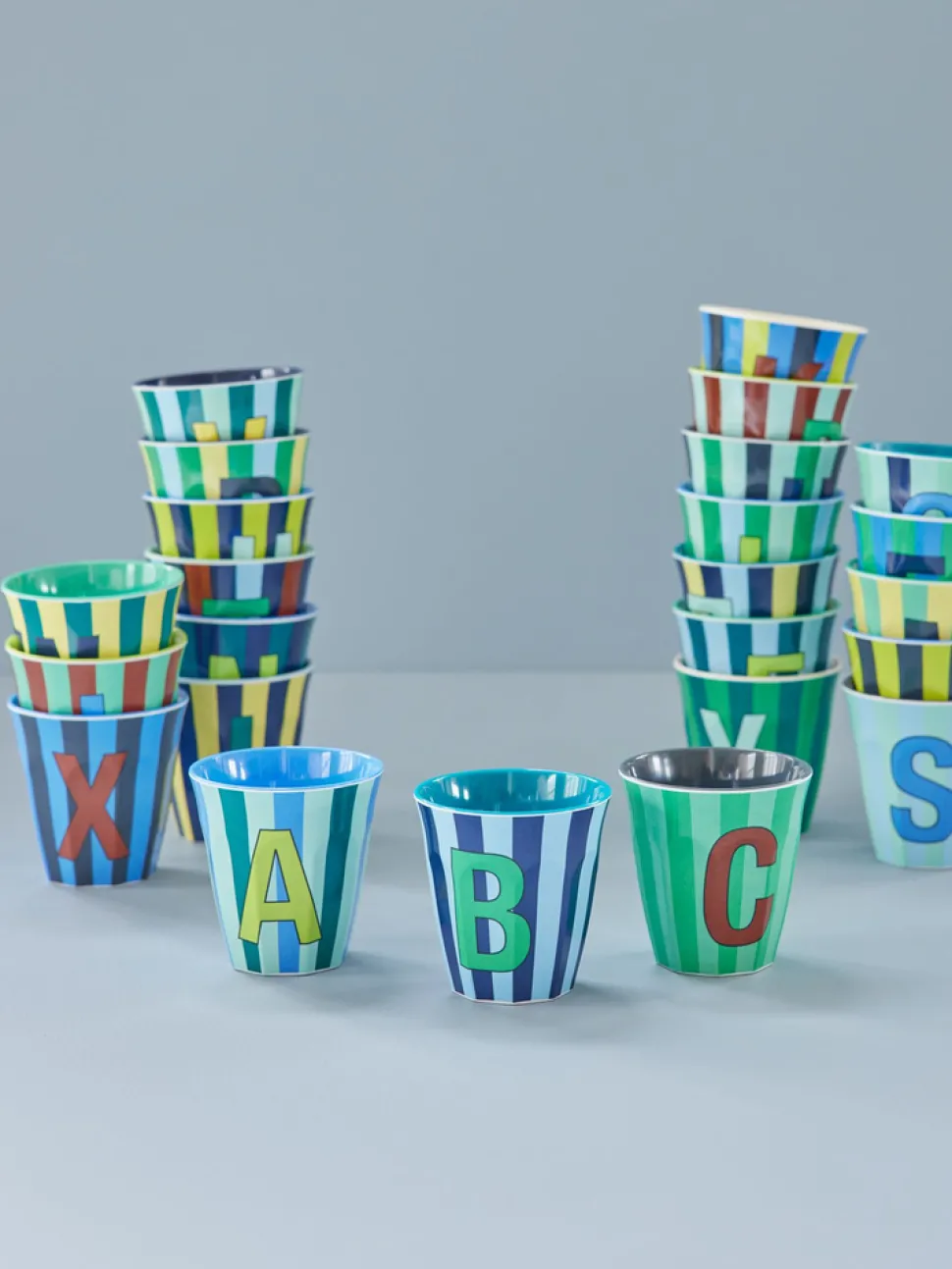 Rice | Melamine Full Alphabet Blue Stripes | Medium 250ml