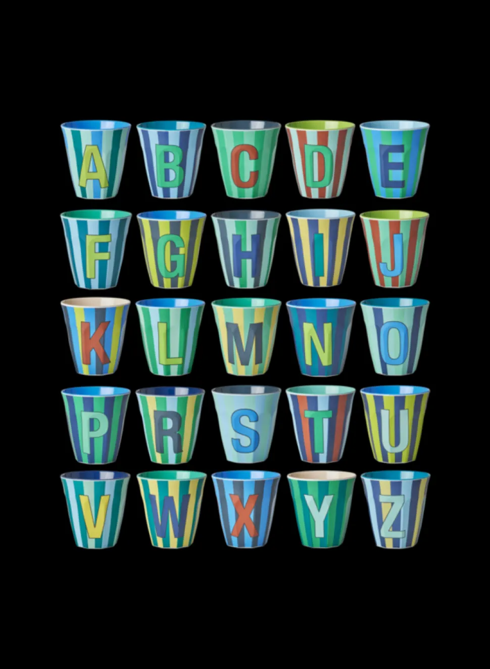 Rice | Melamine Full Alphabet Blue Stripes | Medium 250ml