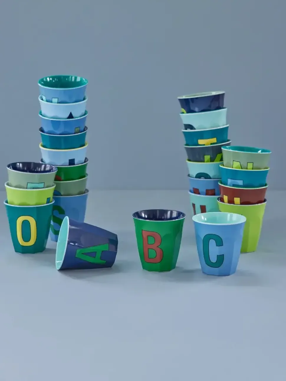 Rice | melamine medium cup | Alphabet | Bluish colors