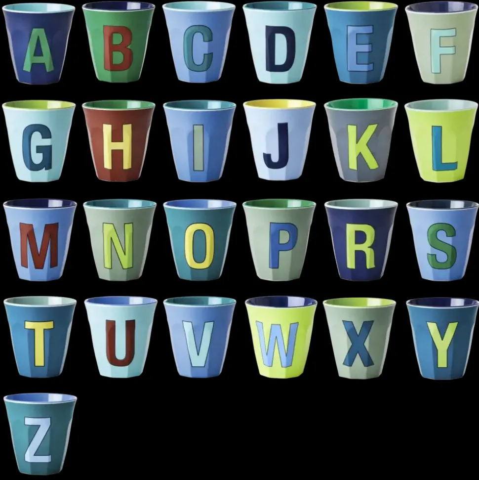 Rice | melamine medium cup | Alphabet | Bluish colors