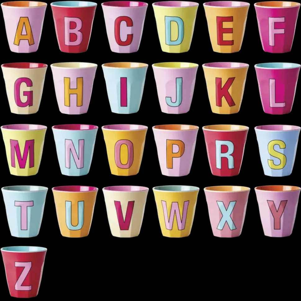 Rice | Melamine medium cup | Alphabet | Pinkish colors