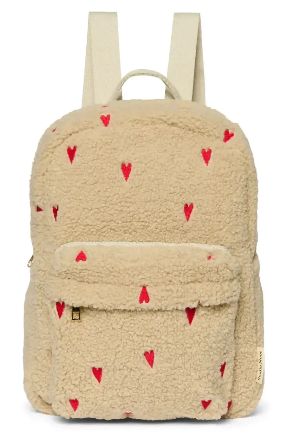 Studio Noos | Ecru Teddy Hearts | Midi Backpack with Front Pocket