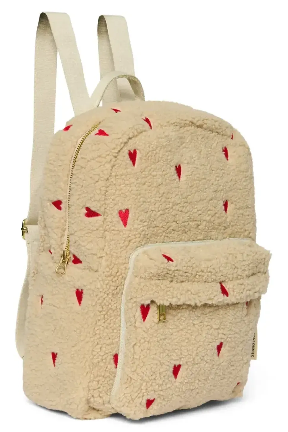 Studio Noos | Ecru Teddy Hearts | Midi Backpack with Front Pocket