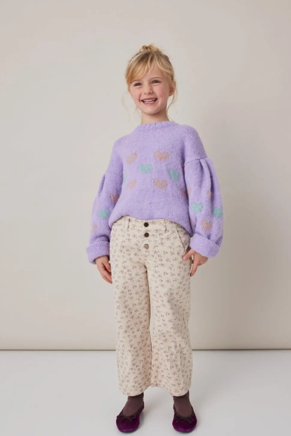 Tocoto Vintage | Palazzo Pants Twill Flowers | Beige